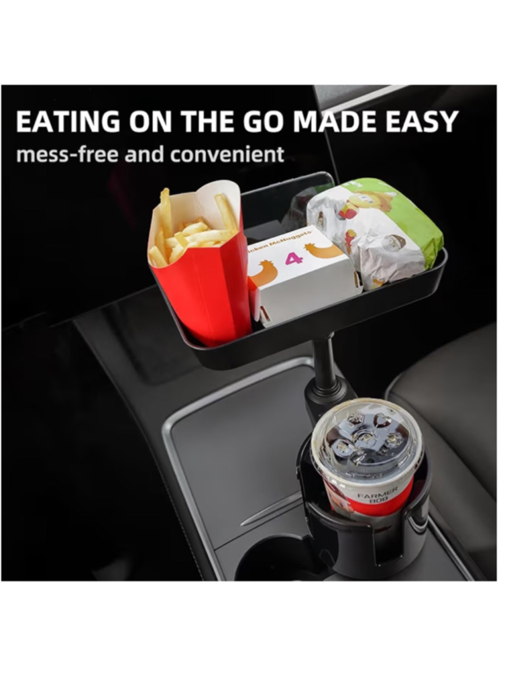 Car Cup Holder Tray Table Black EAT ON THE GO
